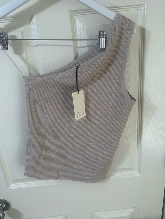 Elan Tops - One-Shoulder Ribbed Tank Top in Light Taupe
